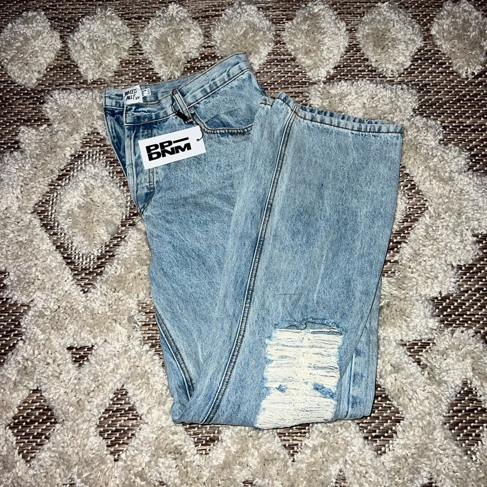 Princess Polly Asymmetrical Ripped Straight Leg Jeans